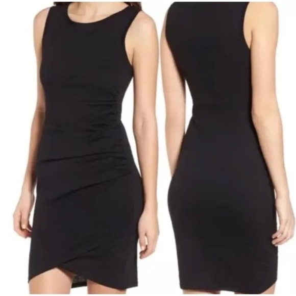 Leith‎ Black Ruched Bodycon Crew Tank Dress Womens Size Large - Picture 1 of 5
